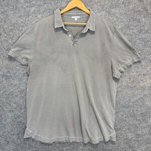 James Perse Polo Shirt Mens 2XL 5 Knit Button Gray Designer Made in USA *